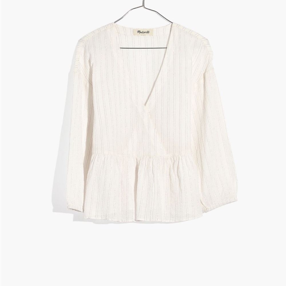 NWT Madewell Bubble-Sleeve Peplum Top in Metallic Stripe - Picture 5 of 5